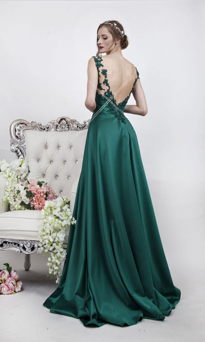 Robe de soirée à manches couleur vert sapin