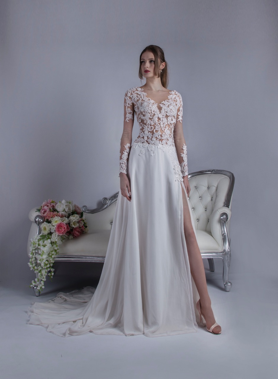 Robe de mariage avec manches en dentelle brodée