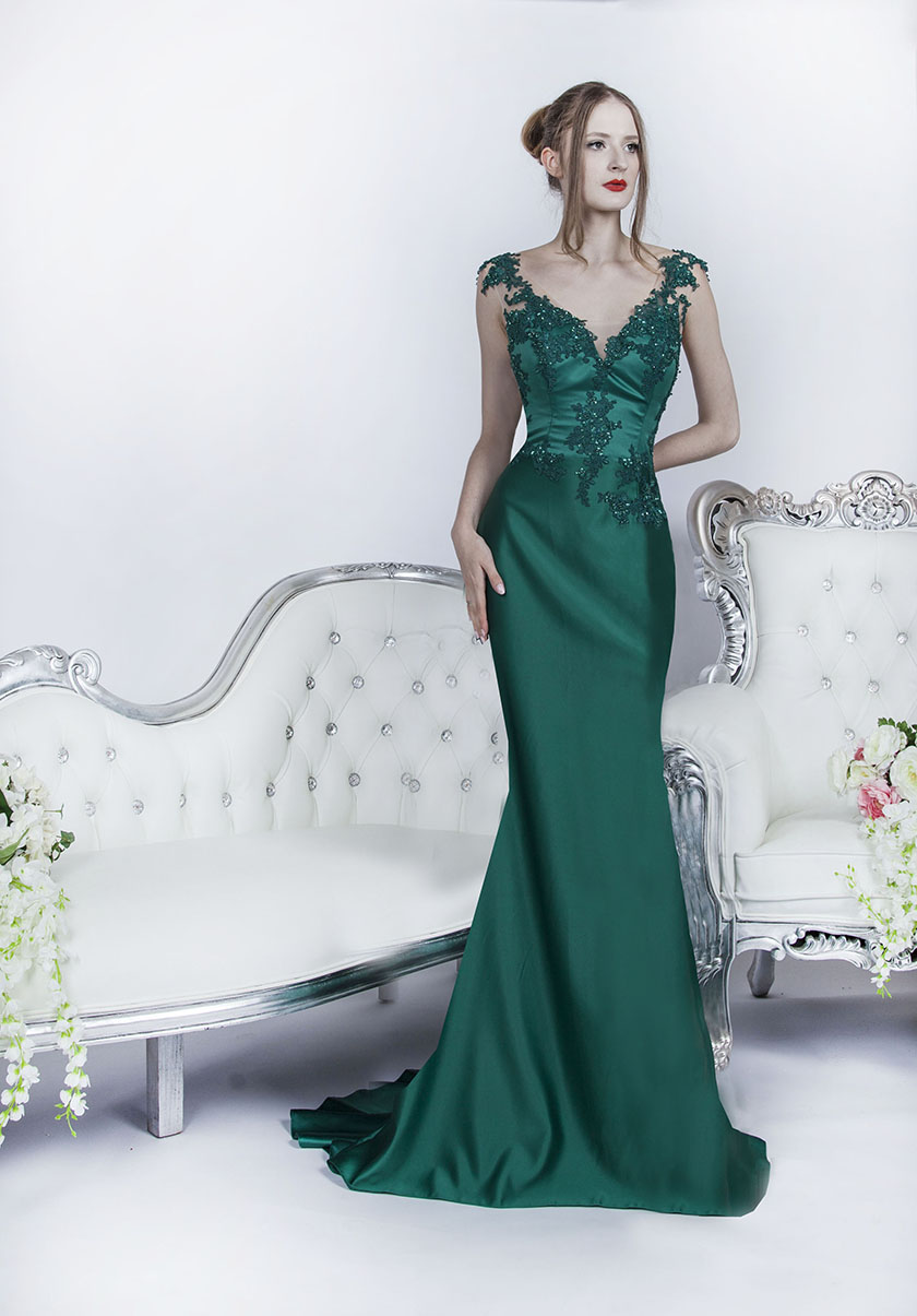 Robe de cérémonie pour mariage vert émeraude en satin