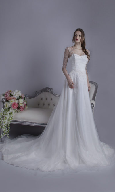 Robe de mariée bohème chic avec manches longues