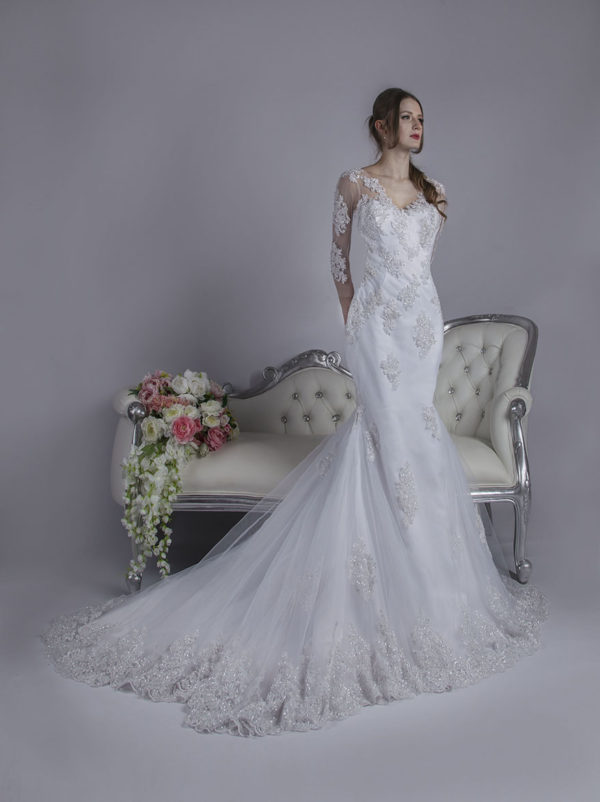 Robe de mariée sirène à manches en dentelle