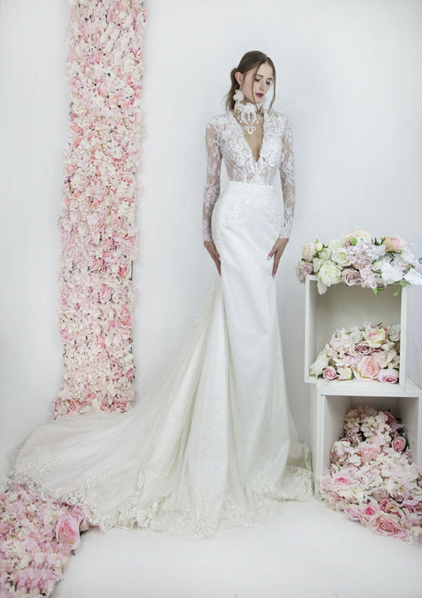 Robe de mariée sirène transparente avec manches