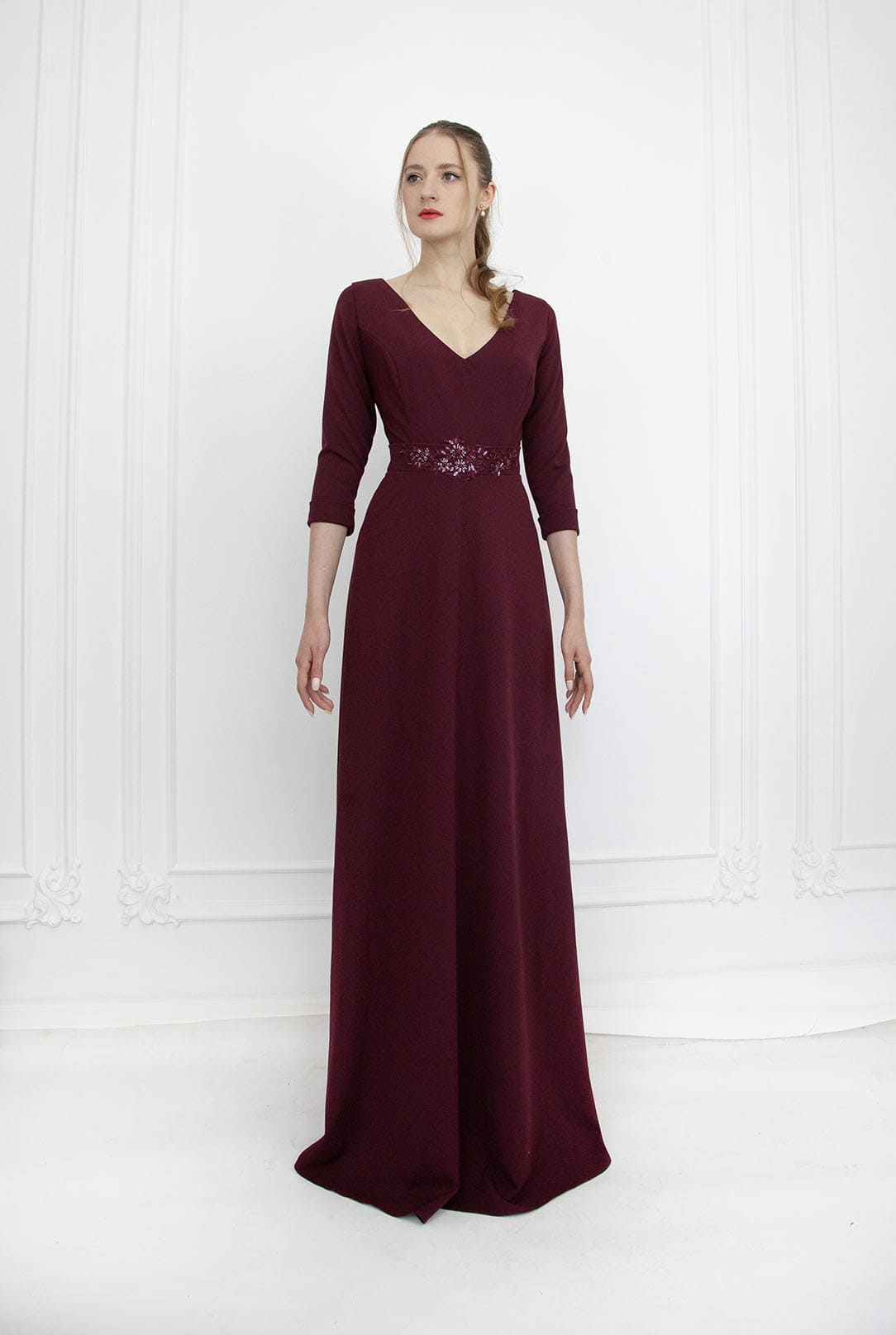 Robe de soirée rouge foncée bordeaux pour mariage