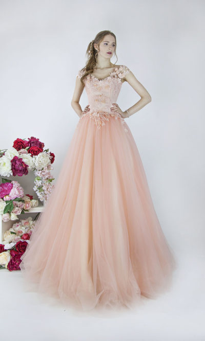 Robe de soirée en couleur corail clair