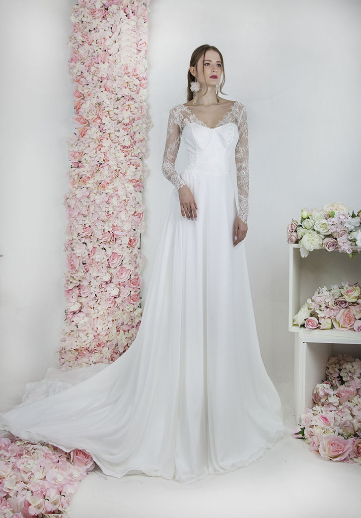 Robe de mariée luxueuse avec longues manches Paris