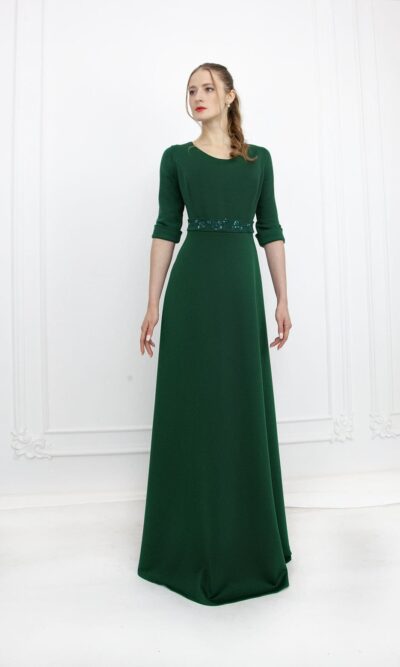 Robe de soirée manche longue vert foncé