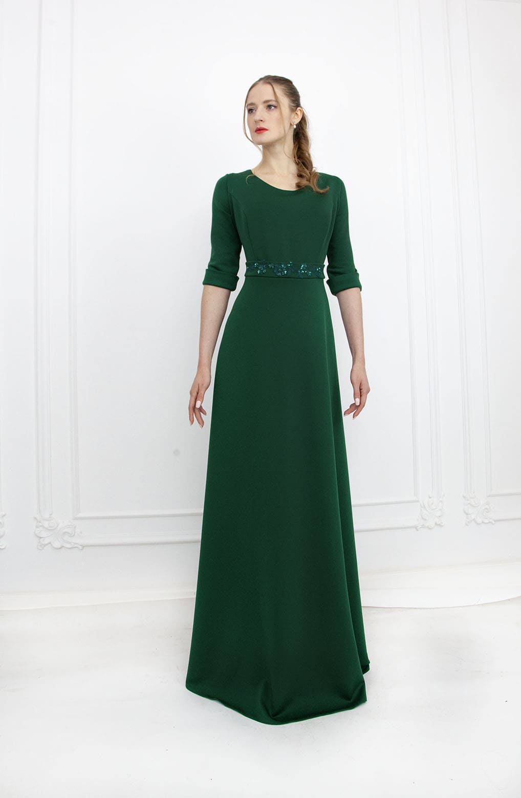 Robe de soirée manche longue vert foncé