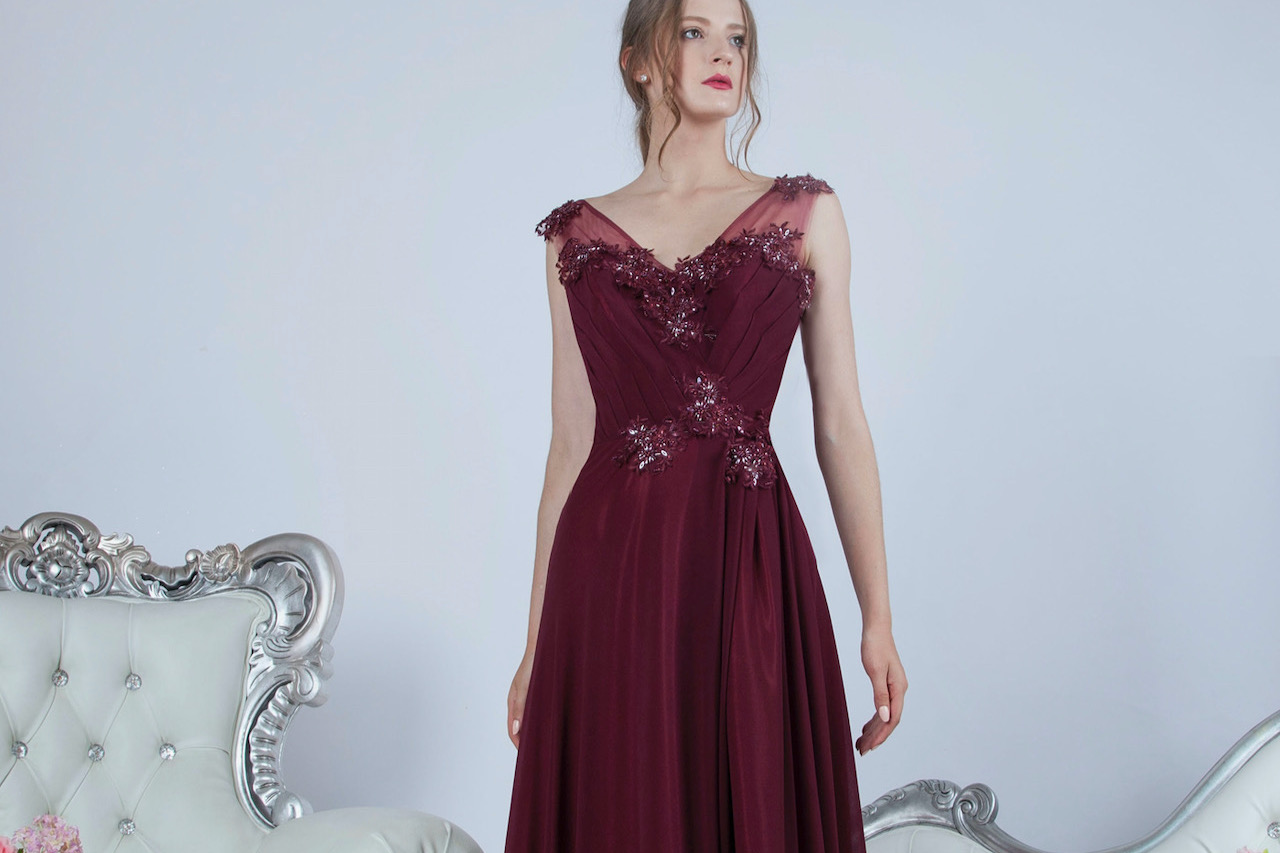 Robe pour demoiselle d'honneur bordeaux